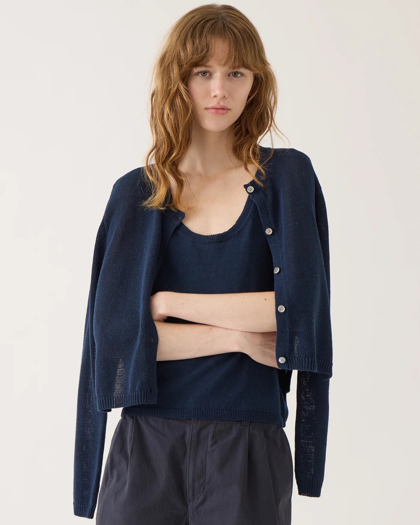 Demylee Josie Cotton Linen Cardigan Navy-Demylee-Thistle Hill