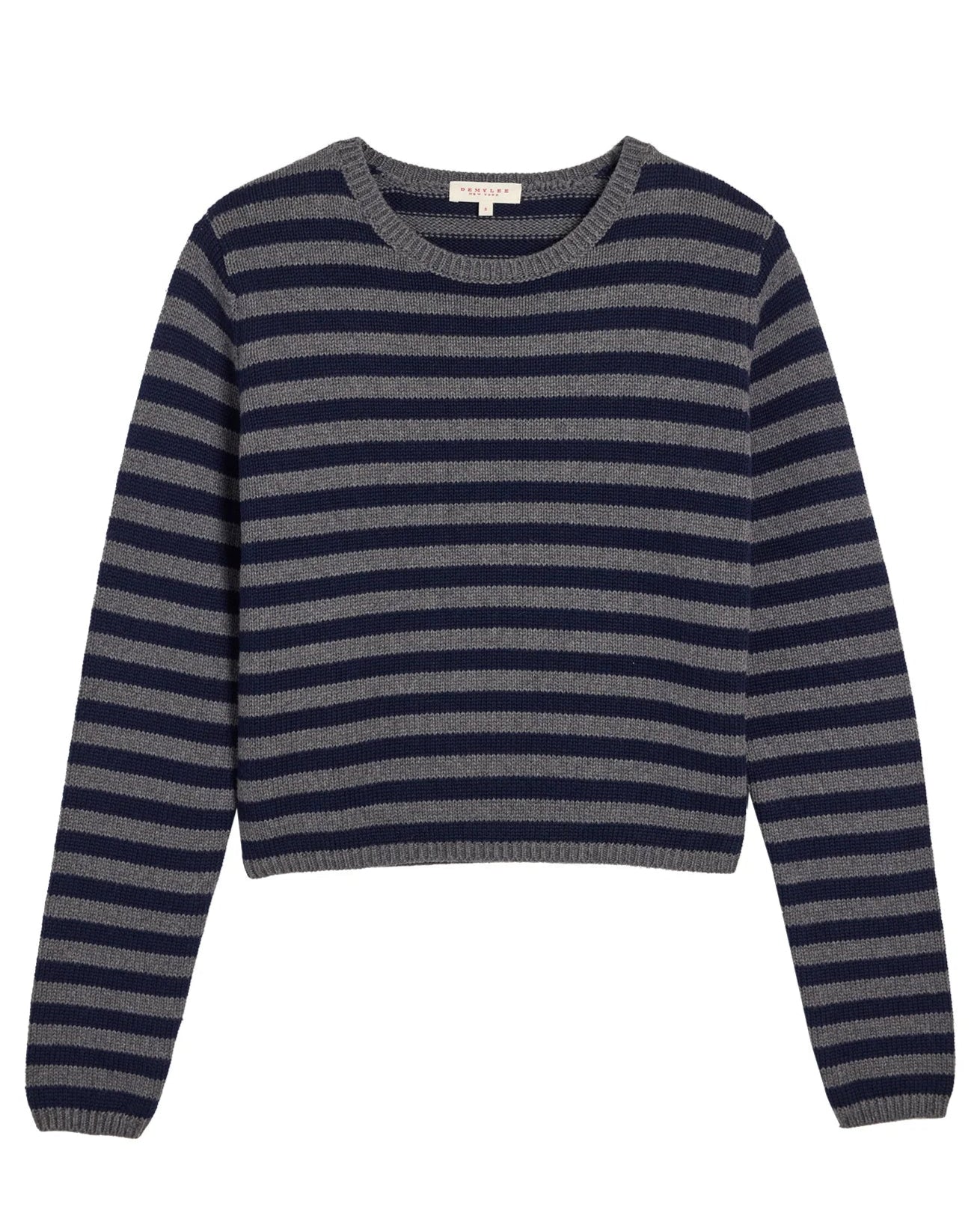 Demylee Melina Stripe Cotton Cashmere Sweater Dark Heather Grey & Navy-Demylee-Thistle Hill