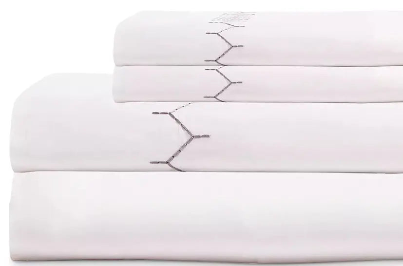 John Robshaw Stitched Cotton Percale Sheeting Gray-John Robshaw-Thistle Hill