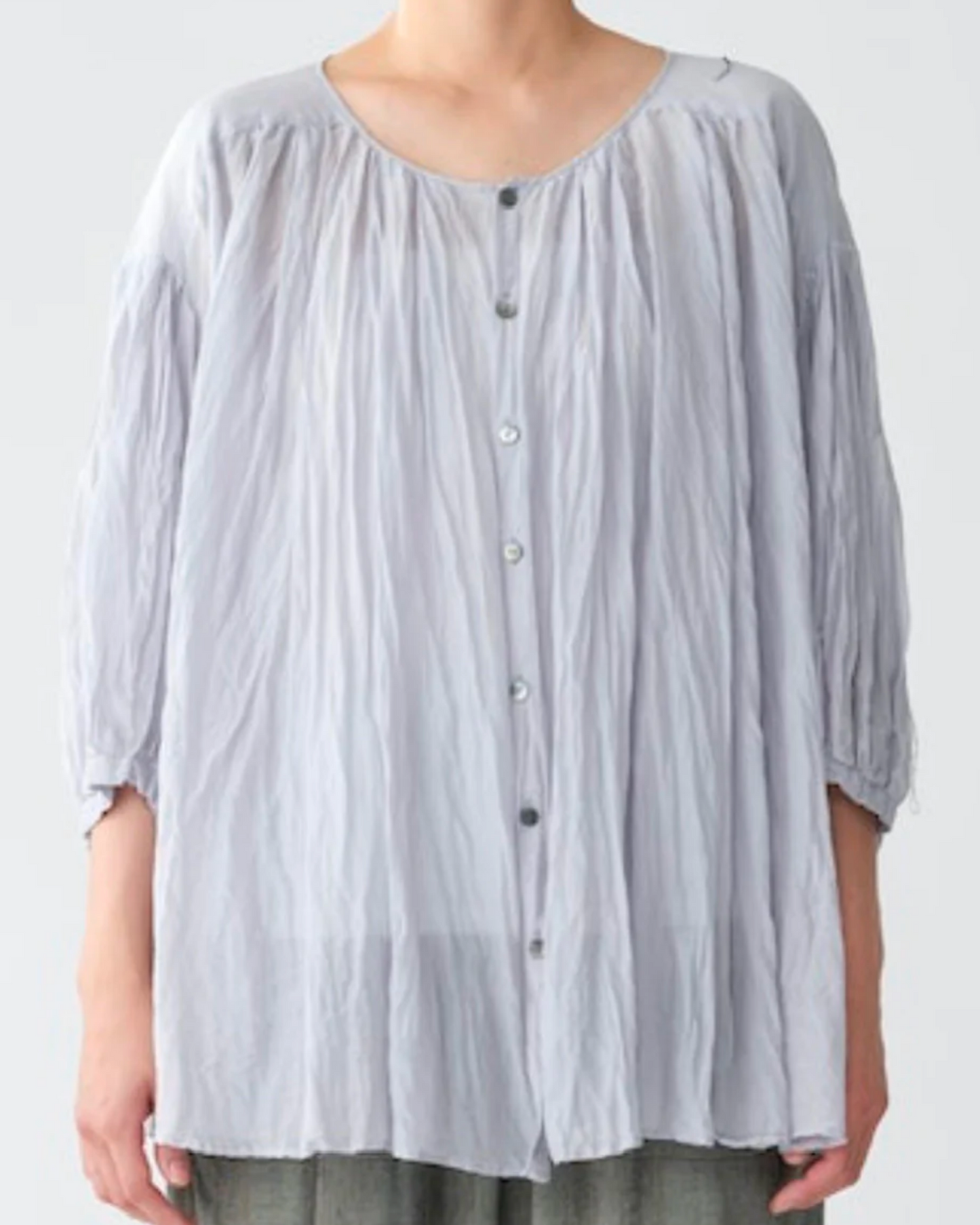 Wildflower Emboridery Gathered Blouse Blue
