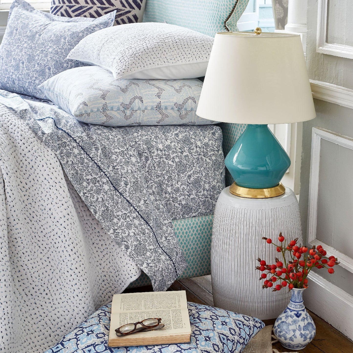 John Robshaw Hand Stitched Coverlet Light Indigo-John Robshaw-Thistle Hill