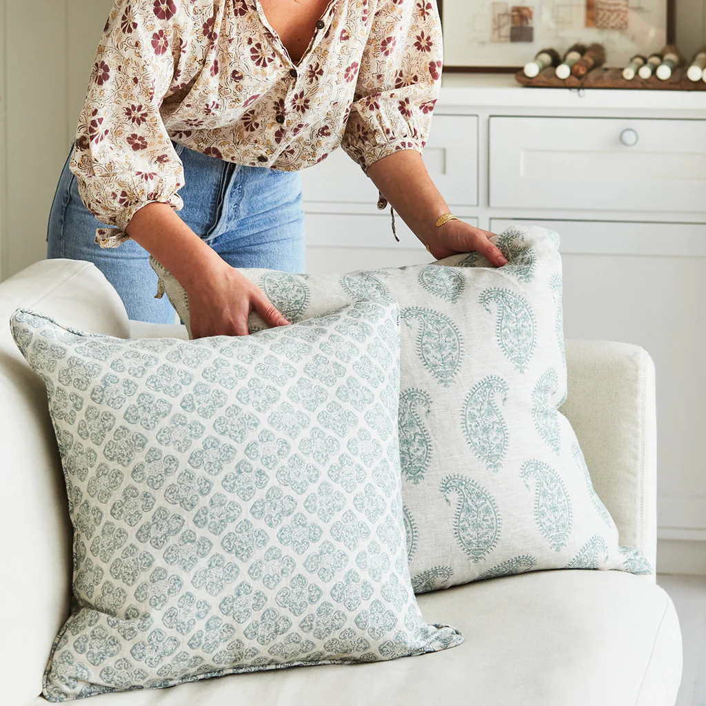 Walter G Paisley Celadon Linen Cushion-Walter G-Thistle Hill