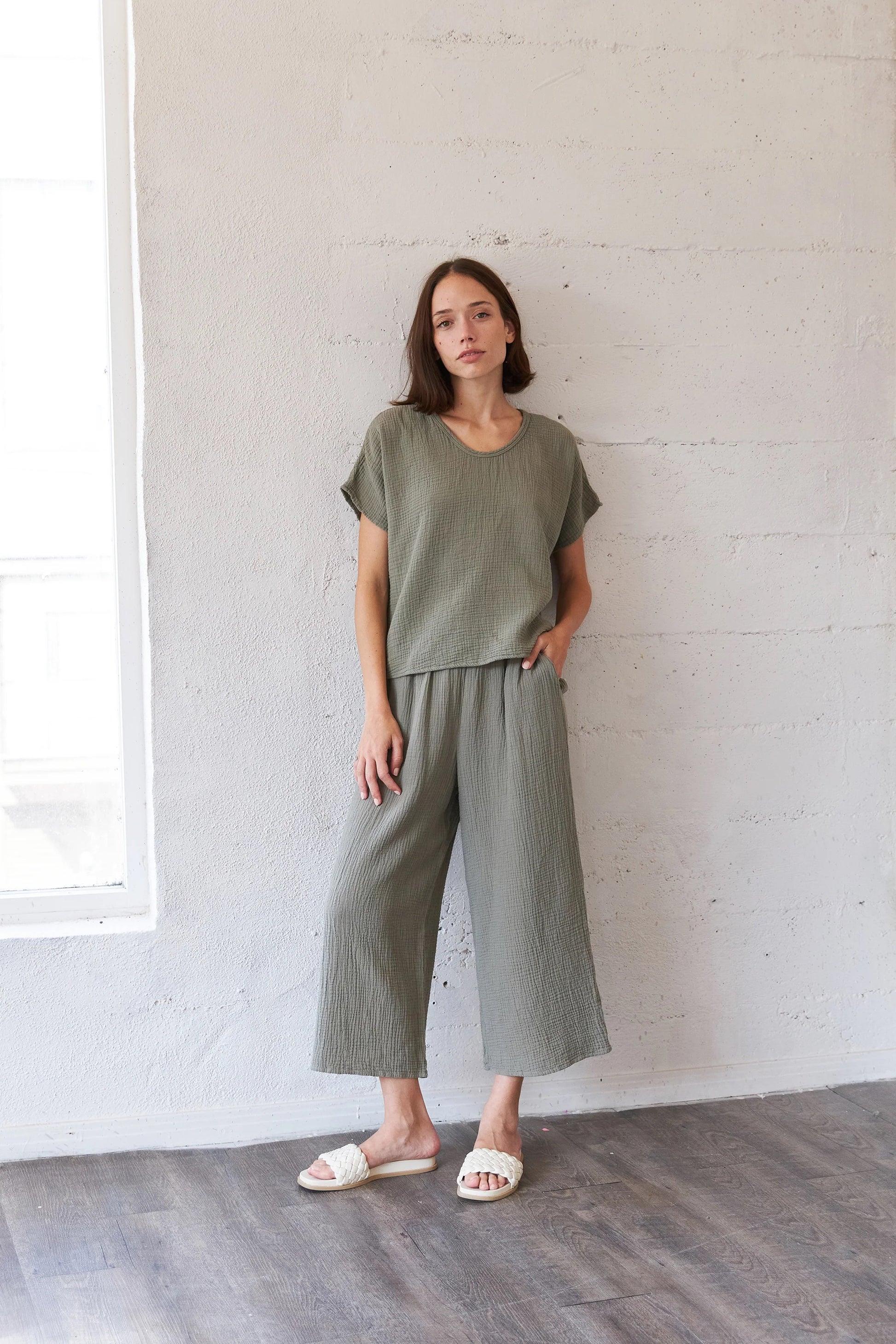 It is Well L.A. Easy Wide Gauze Pant Olive-It is Well-Thistle Hill