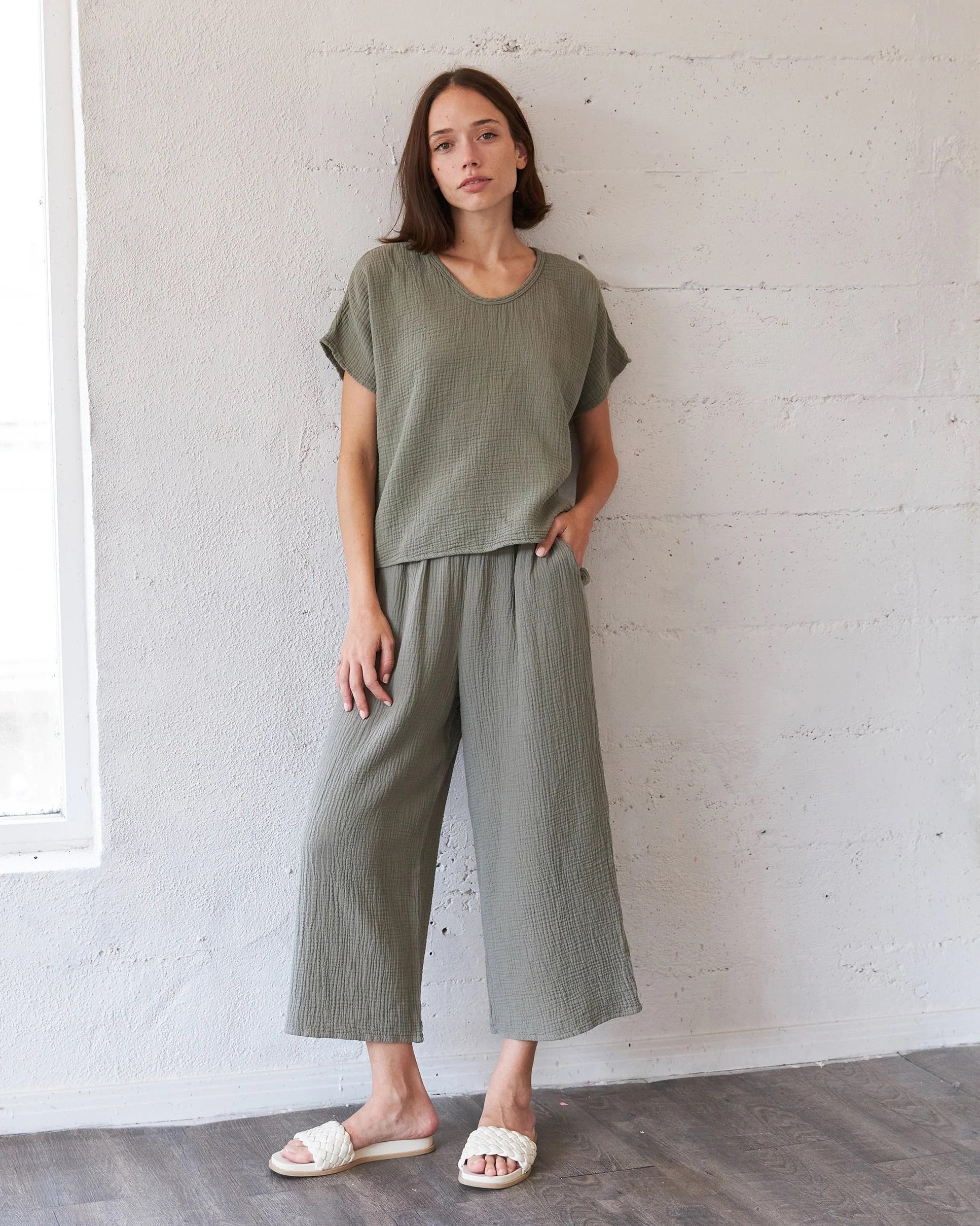 It is Well L.A. Easy Wide Gauze Pant Olive-It is Well-Thistle Hill