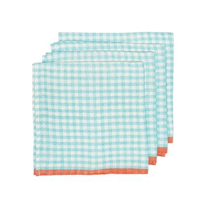 Two Tone Gingham Aqua + Orange Napkins Set of 4-Thistle Hill-Thistle Hill
