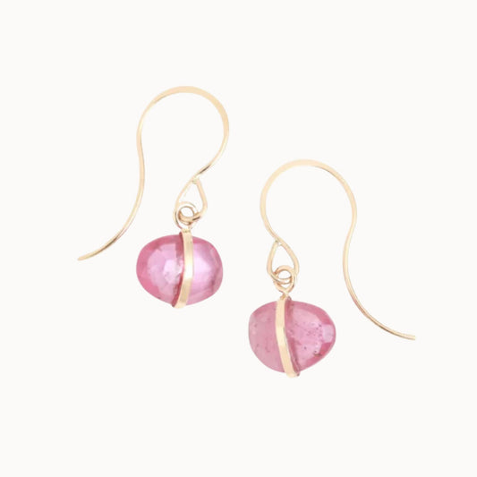 Melissa Joy Manning 14k Gold Pink Sapphire Single Drop Earrings