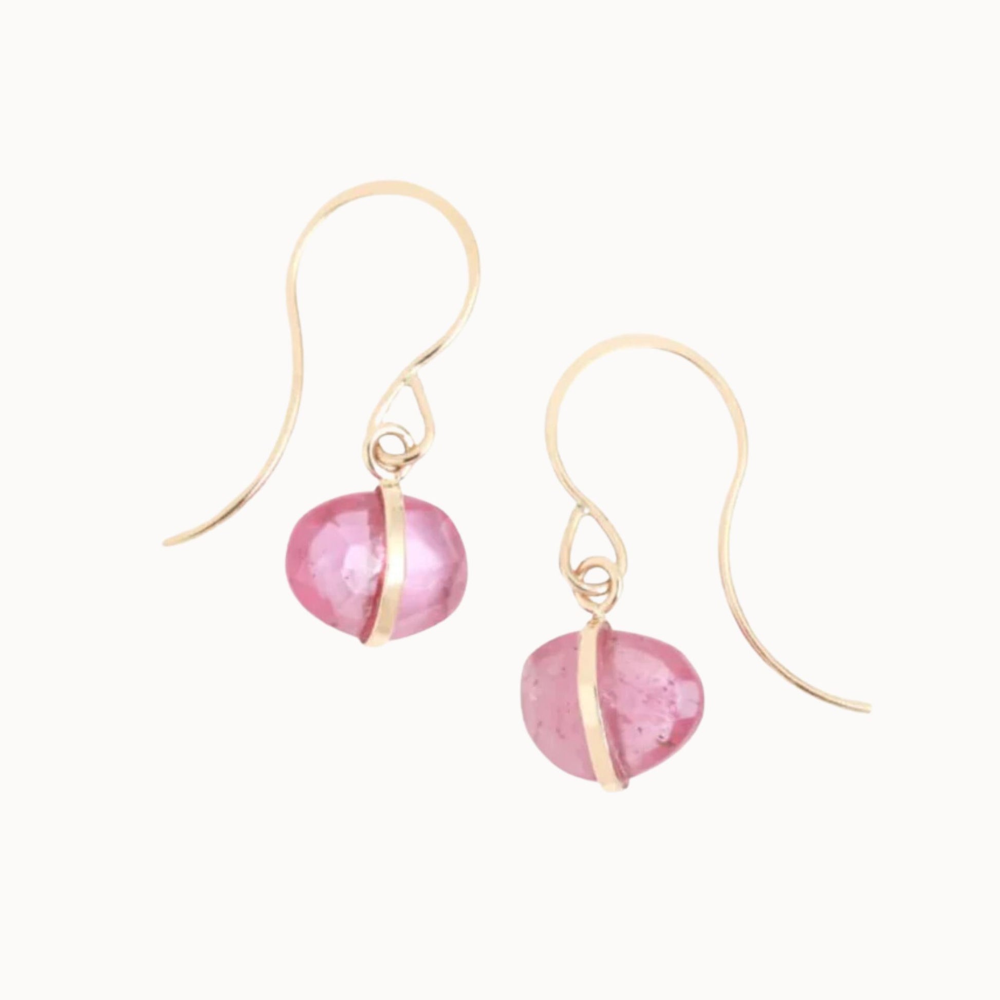 Melissa Joy Manning 14k Gold Pink Sapphire Single Drop Earrings-Melissa Joy Manning-Thistle Hill