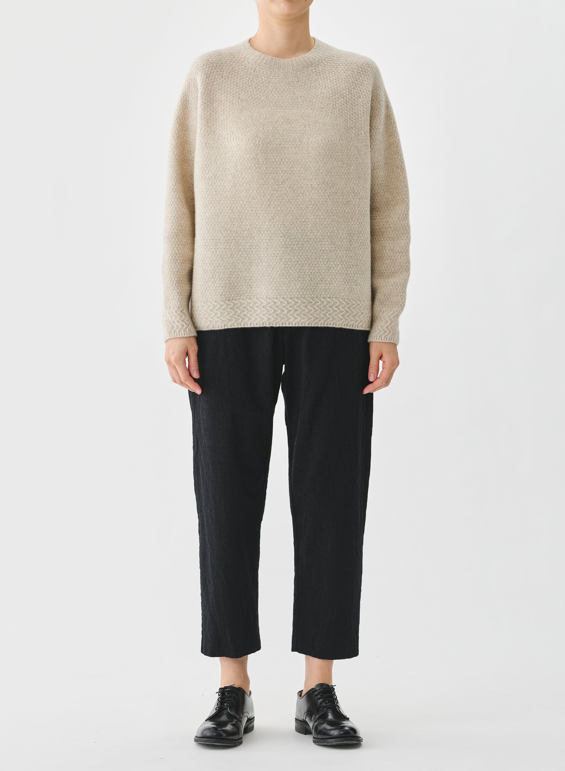 Pas de Calais Cashmere Crew Neck Knit Pullover Natural-Pas De Calais-Thistle Hill