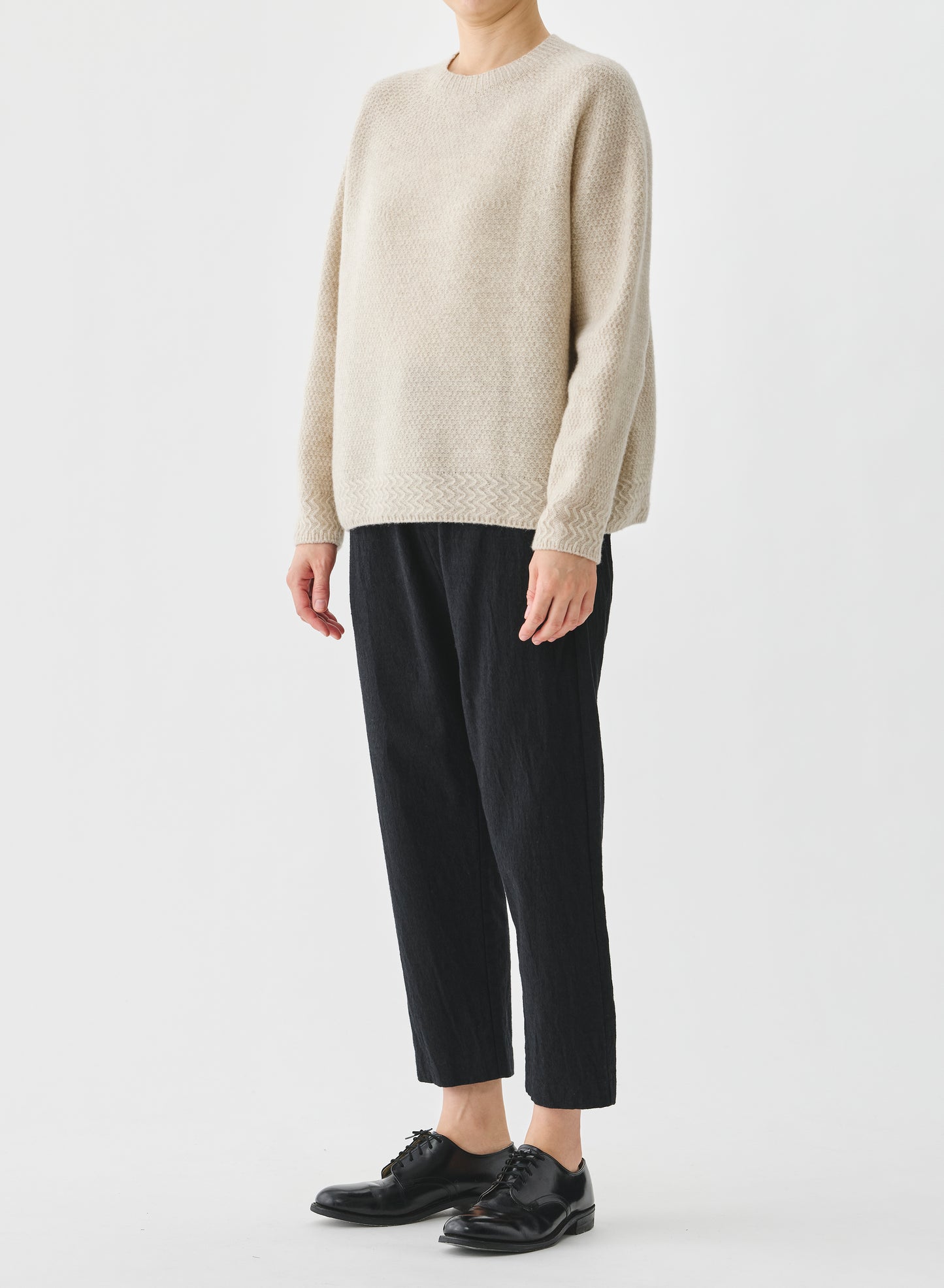 Pas de Calais Cashmere Crew Neck Knit Pullover Natural-Pas De Calais-Thistle Hill