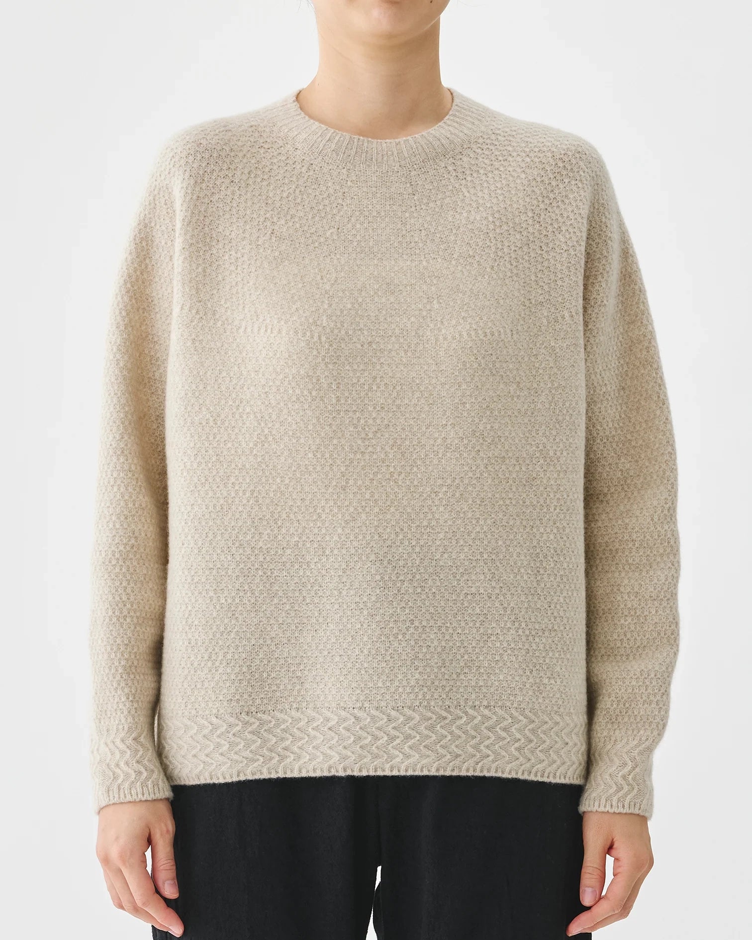 Pas de Calais Cashmere Crew Neck Knit Pullover Natural-Pas De Calais-Thistle Hill