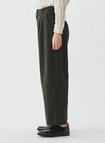 Pas de Calais Washed Cotton Wool Wide Pants Khaki-Pas De Calais-Thistle Hill