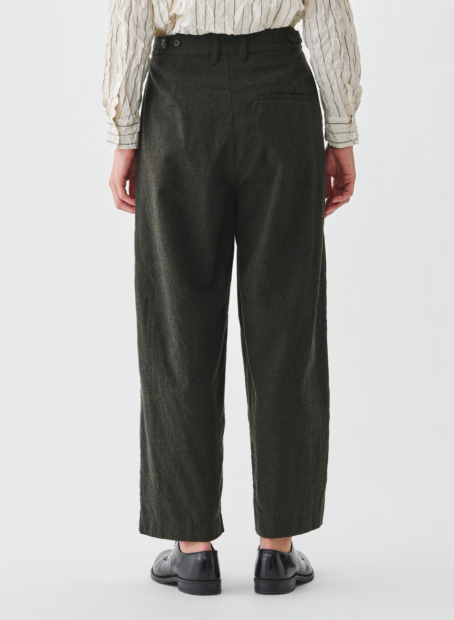 Pas de Calais Washed Cotton Wool Wide Pants Khaki-Pas De Calais-Thistle Hill