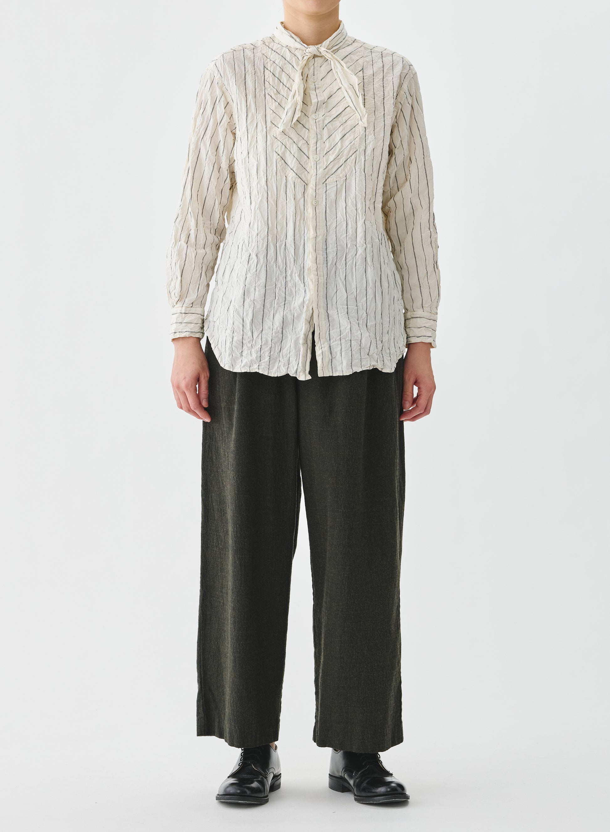 Pas de Calais Washed Cotton Wool Wide Pants Khaki-Pas De Calais-Thistle Hill