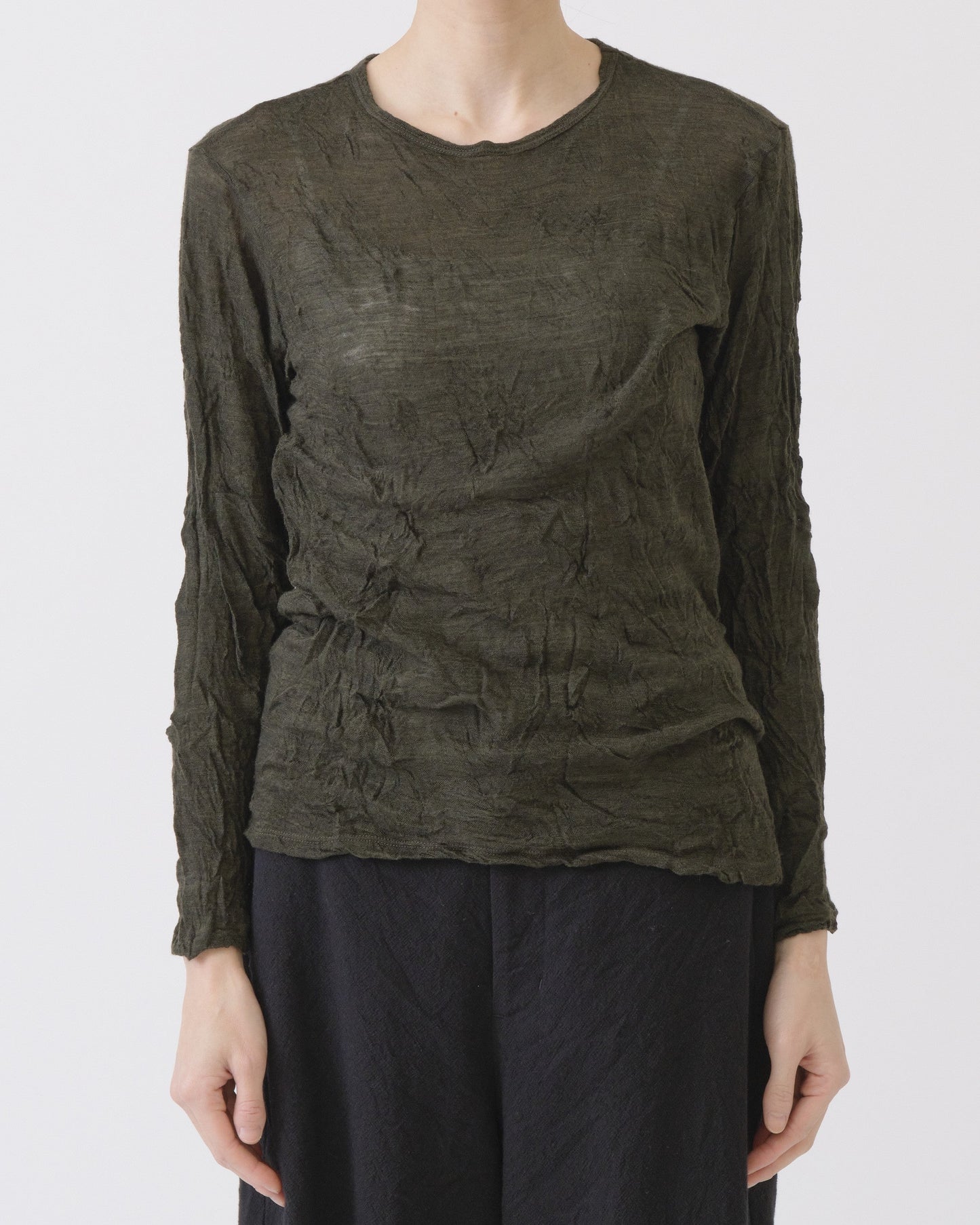 Pas De Calais Wool Gauze Crinkle Jersey Pullover Khaki-Pas De Calais-Thistle Hill