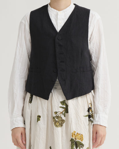 Pas De Calais LH Canvas + Yarn Dyed Stripe V Neck Vest Navy-Pas De Calais-Thistle Hill