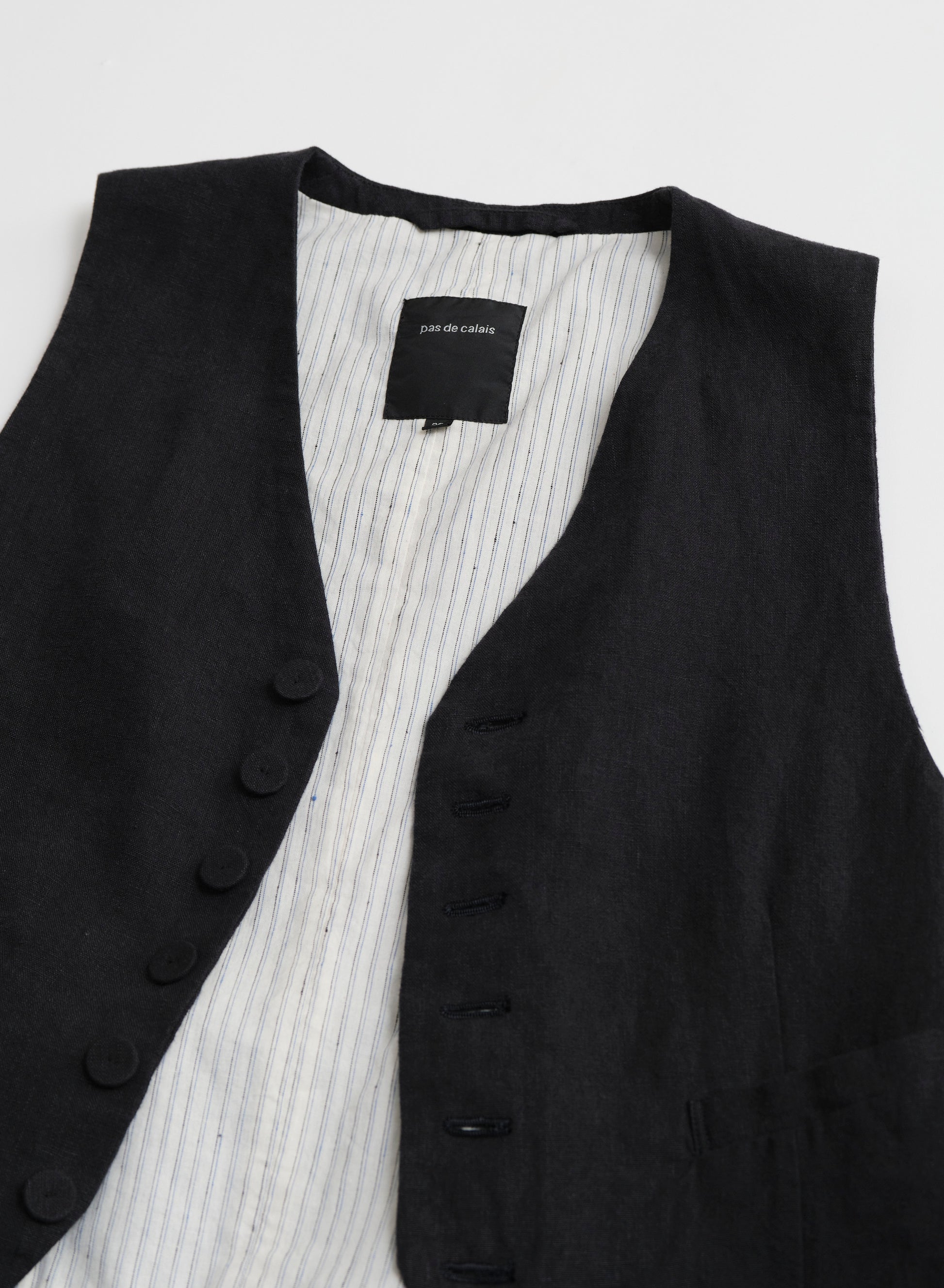 Pas De Calais LH Canvas + Yarn Dyed Stripe V Neck Vest Navy-Pas De Calais-Thistle Hill