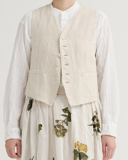 Pas De Calais LH Canvas + Yarn Dyed Stripe V Neck Vest Natural-Pas De Calais-Thistle Hill