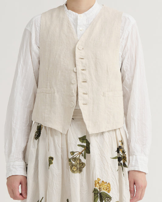 Pas De Calais LH Canvas + Yarn Dyed Stripe V Neck Vest Natural-Pas De Calais-Thistle Hill