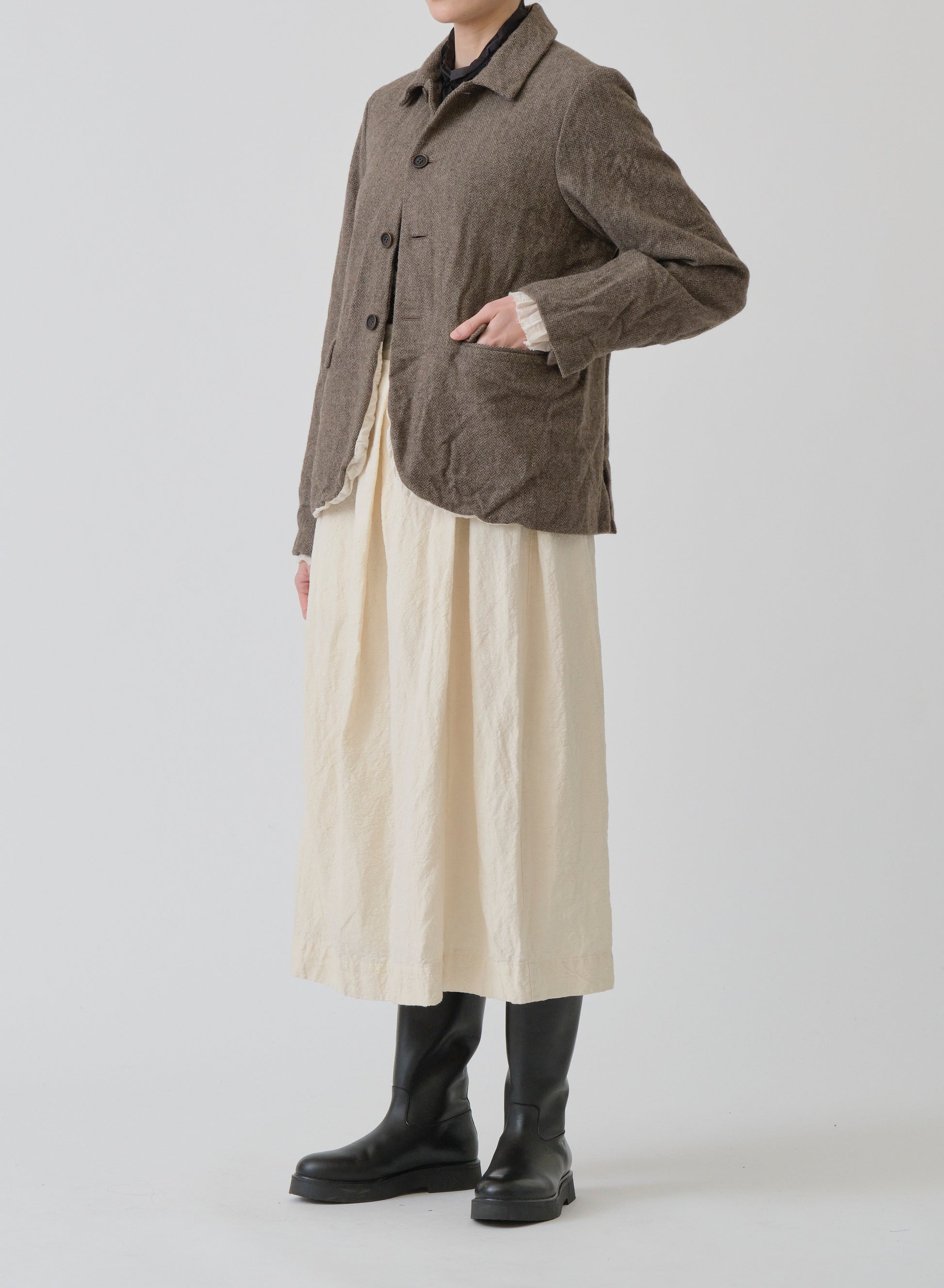 Pas de Calais Eco Wool Herringbone Short Jacket Beige-Pas De Calais-Thistle Hill