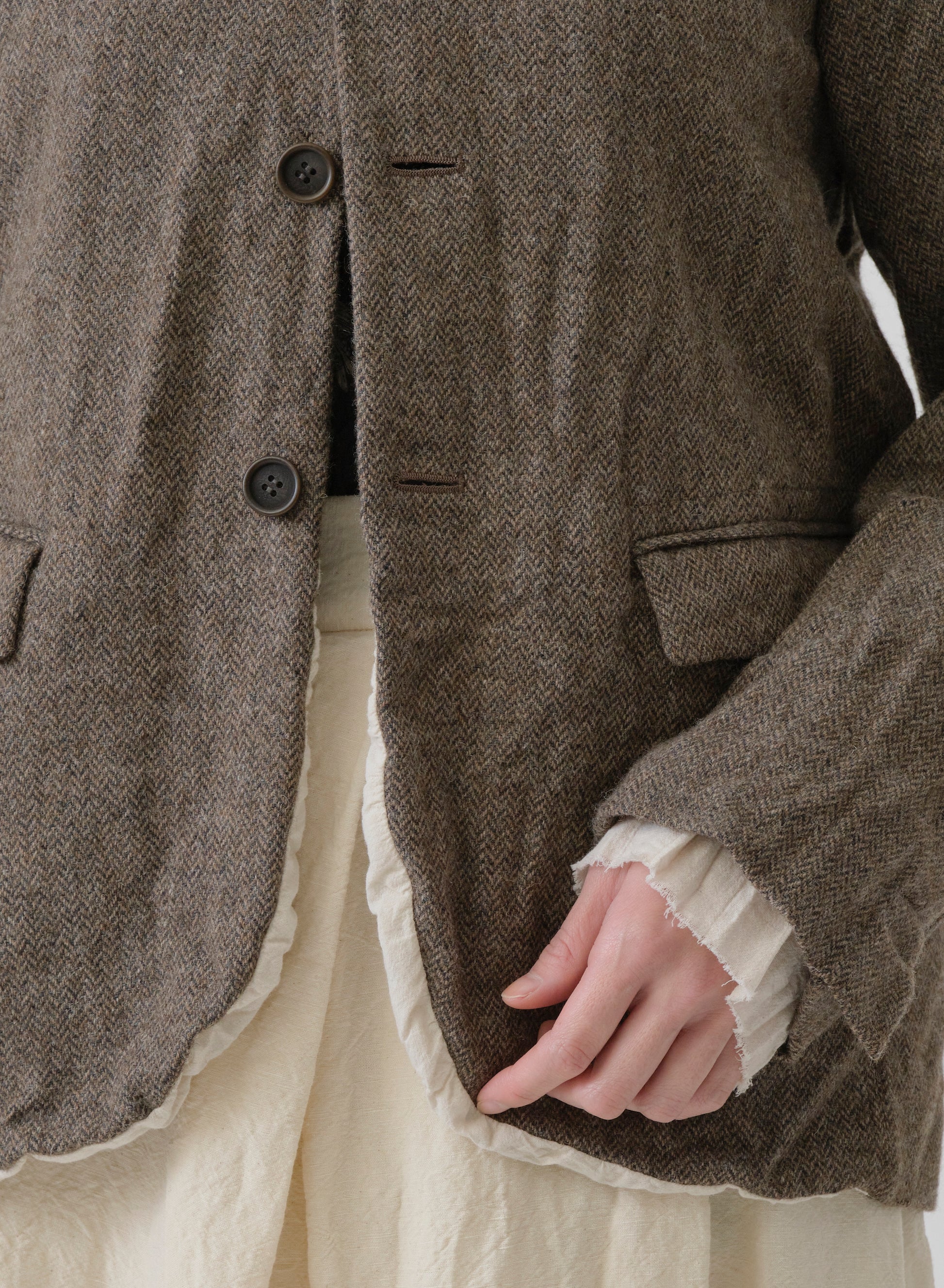 Pas de Calais Eco Wool Herringbone Short Jacket Beige-Pas De Calais-Thistle Hill
