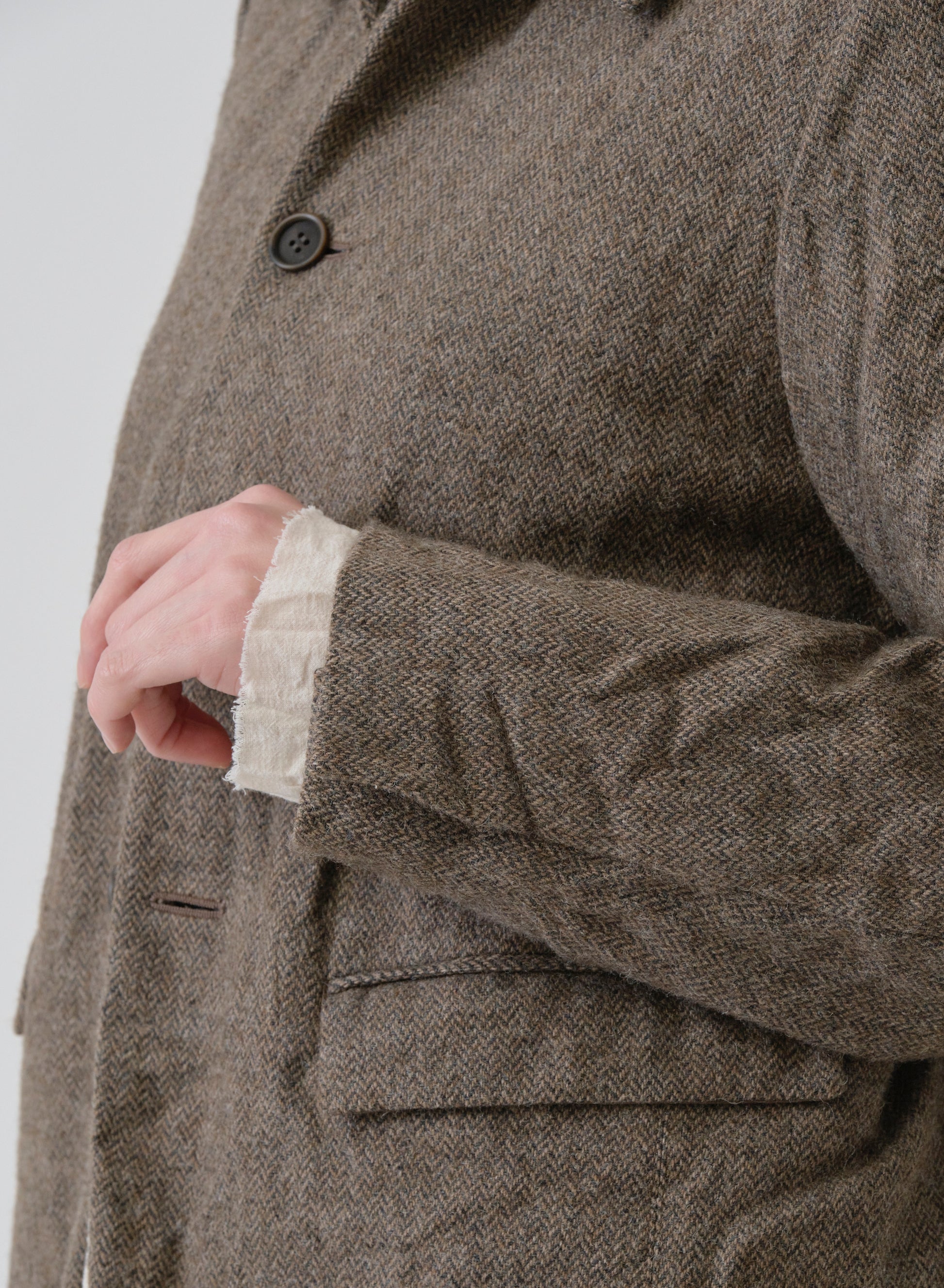 Pas de Calais Eco Wool Herringbone Short Jacket Beige-Pas De Calais-Thistle Hill