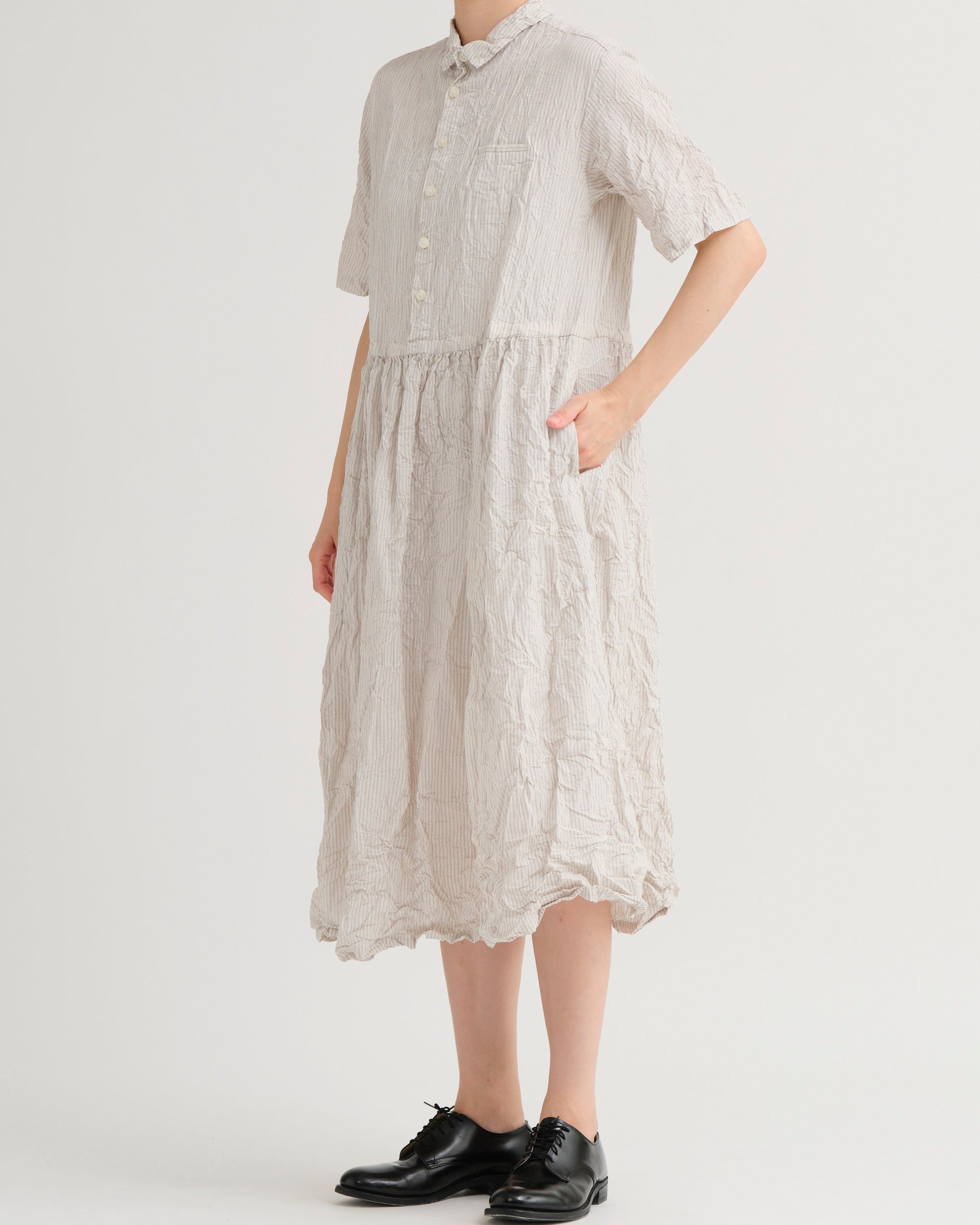 Pas De Calais CL Stripe Short Sleeve Dress Natural-Pas De Calais-Thistle Hill