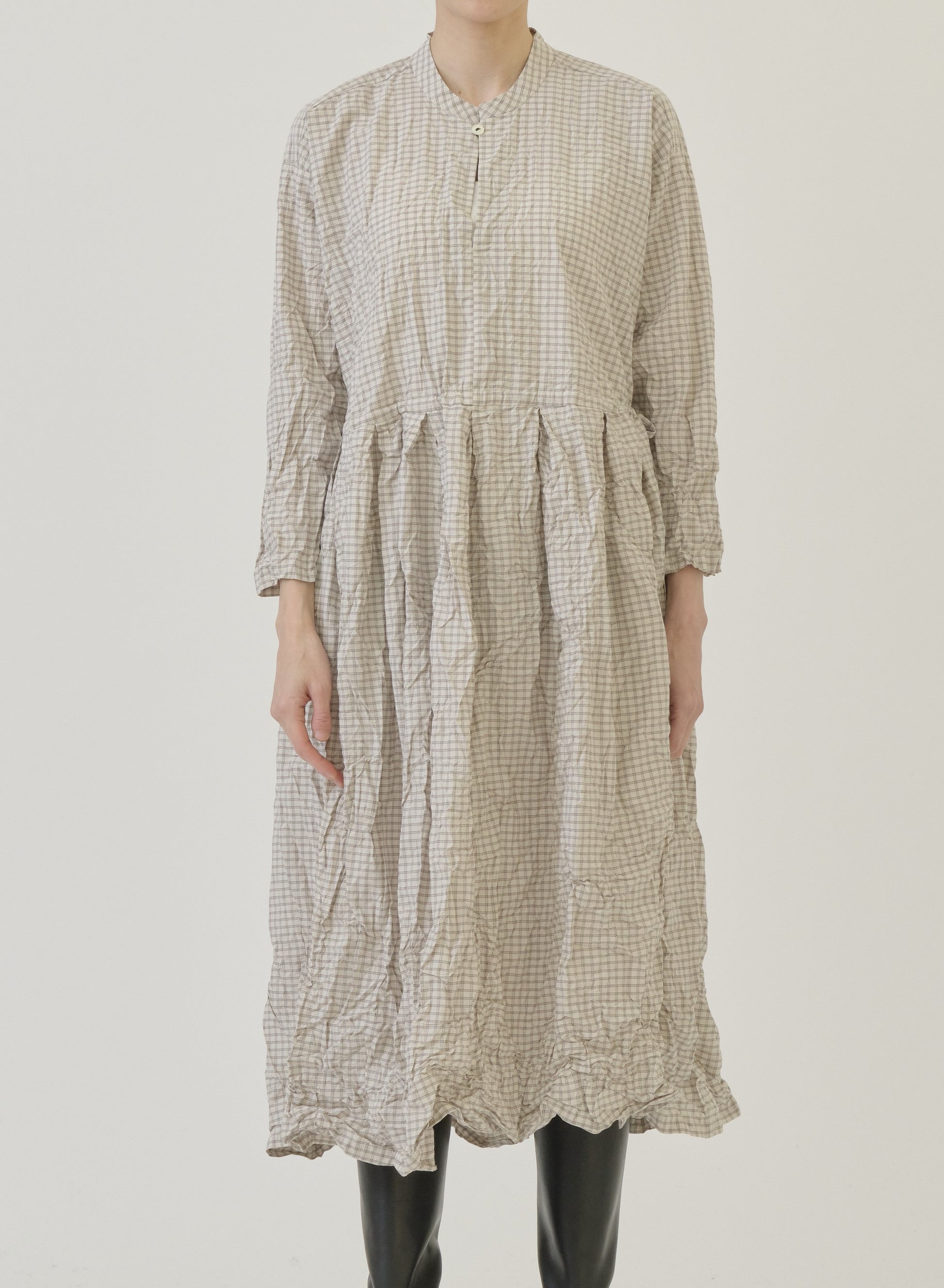 Pas de Calais Washed Organic Cotton Mini Checkered Dress Off White-Pas De Calais-Thistle Hill