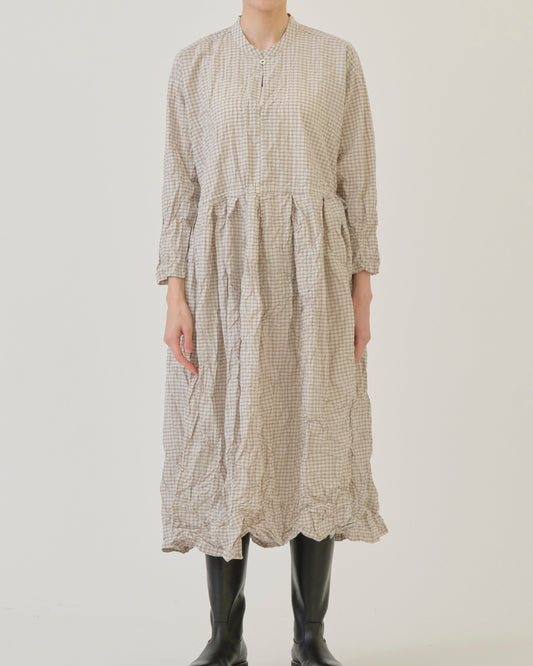 Pas de Calais Washed Organic Cotton Mini Checkered Dress Off White-Pas De Calais-Thistle Hill