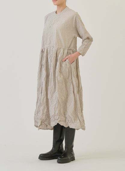 Pas de Calais Washed Organic Cotton Mini Checkered Dress Off White-Pas De Calais-Thistle Hill