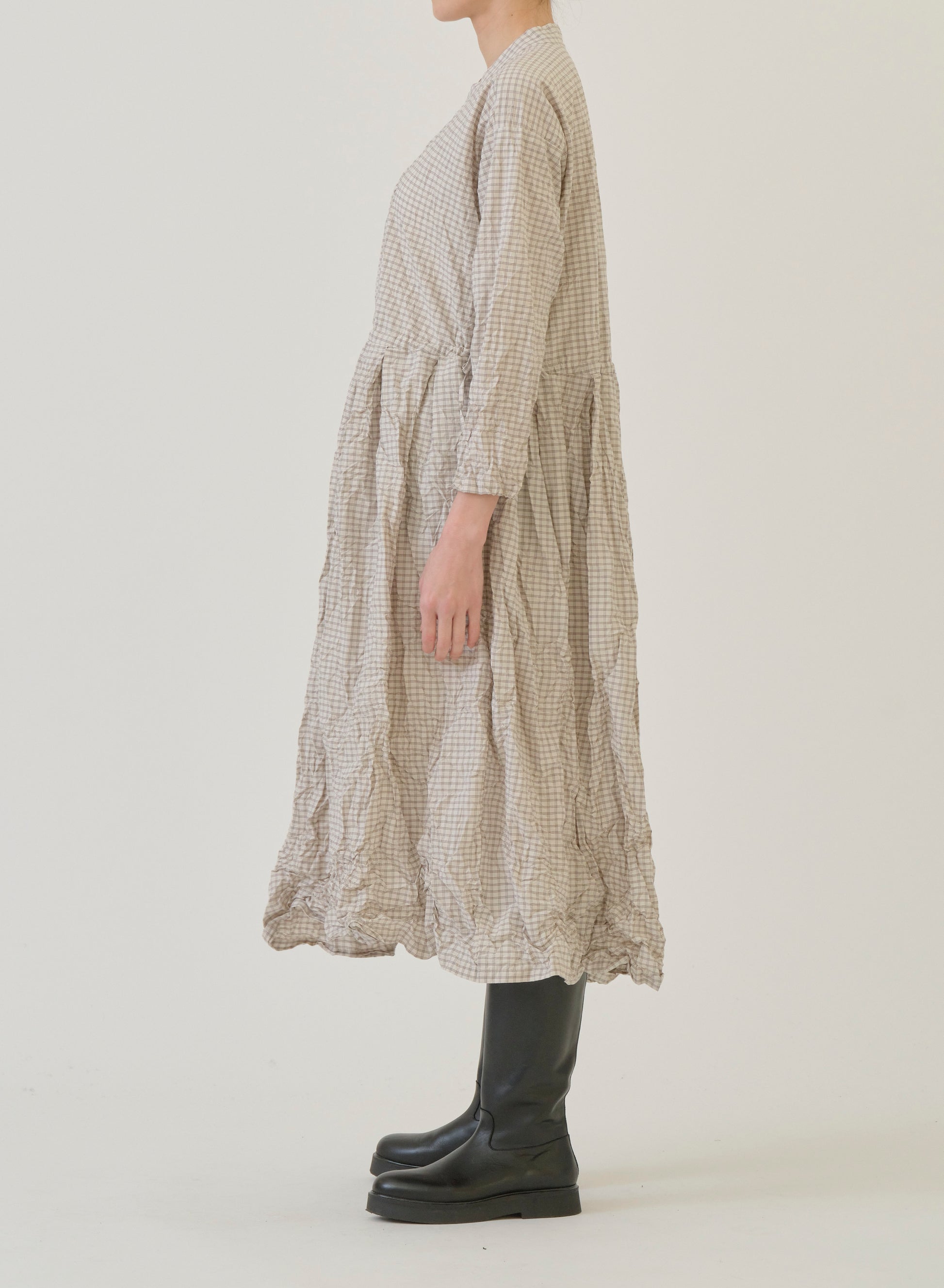 Pas de Calais Washed Organic Cotton Mini Checkered Dress Off White-Pas De Calais-Thistle Hill