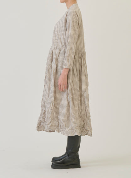 Pas de Calais Washed Organic Cotton Mini Checkered Dress Off White-Pas De Calais-Thistle Hill