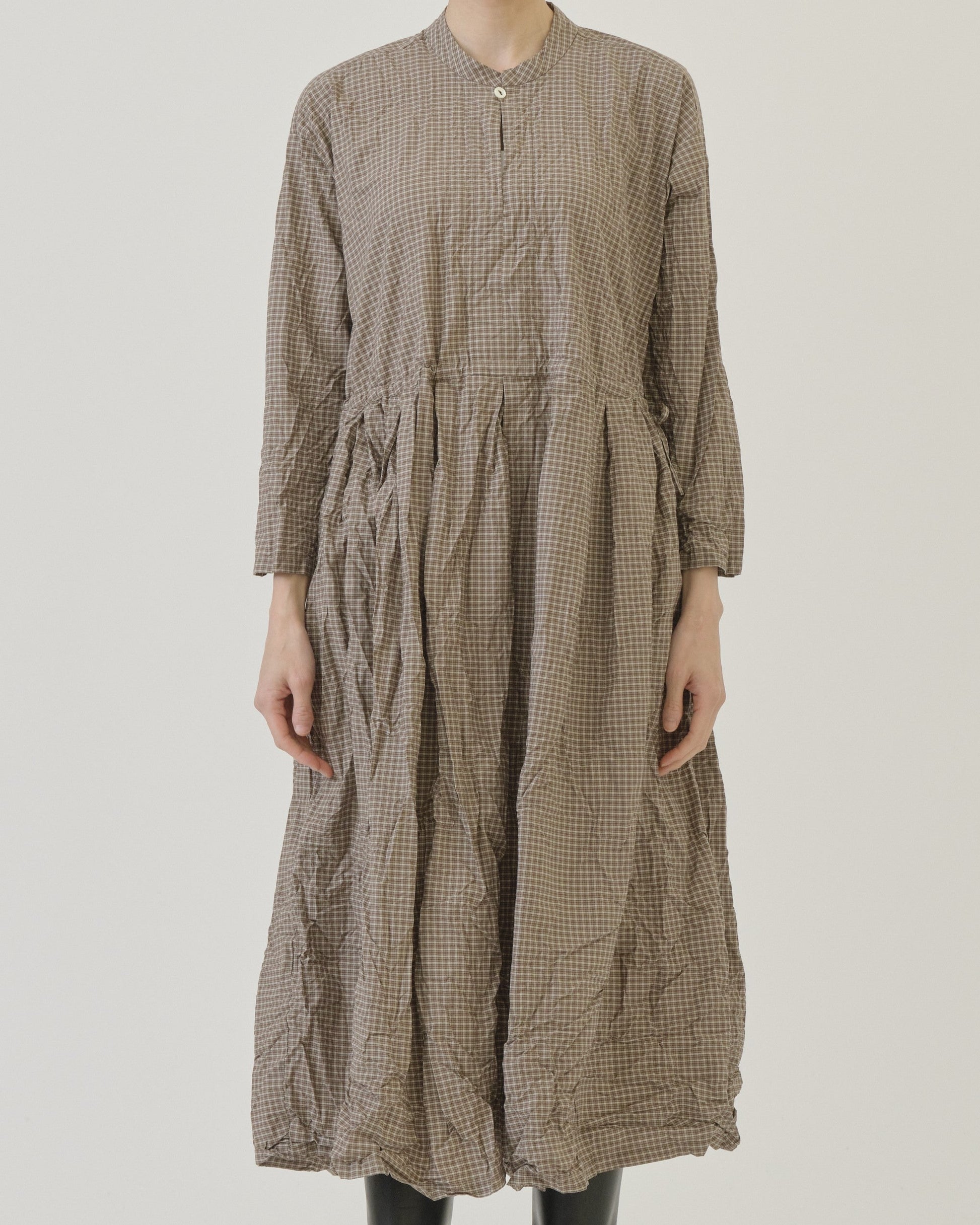 Pas de Calais Washed Organic Cotton Mini Checkered Dress Brown-Pas De Calais-Thistle Hill
