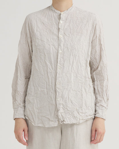 Pas De Calais C/L Stripe Stand Collar Shirt Natural-Pas De Calais-Thistle Hill