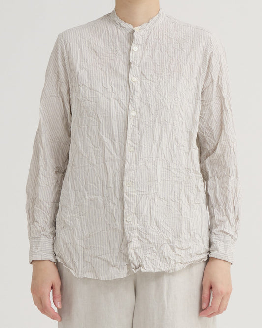 Pas De Calais C/L Stripe Stand Collar Shirt Natural-Pas De Calais-Thistle Hill