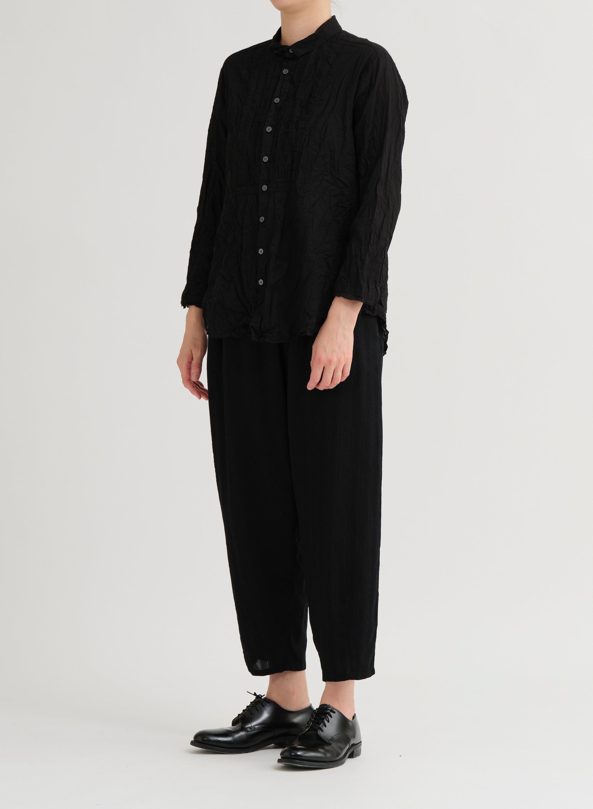 Pas De Calais Cotton Lawn Random Pintuck Blouse Black-Pas De Calais-Thistle Hill