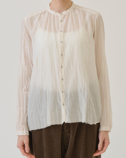 Pas de Calais Cotton Silk Lawn Stand Collar Blouse Off White-Pas De Calais-Thistle Hill