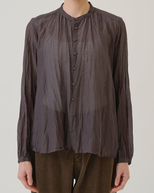 Pas de Calais Cotton Silk Lawn Stand Collar Blouse Navy-Pas De Calais-Thistle Hill