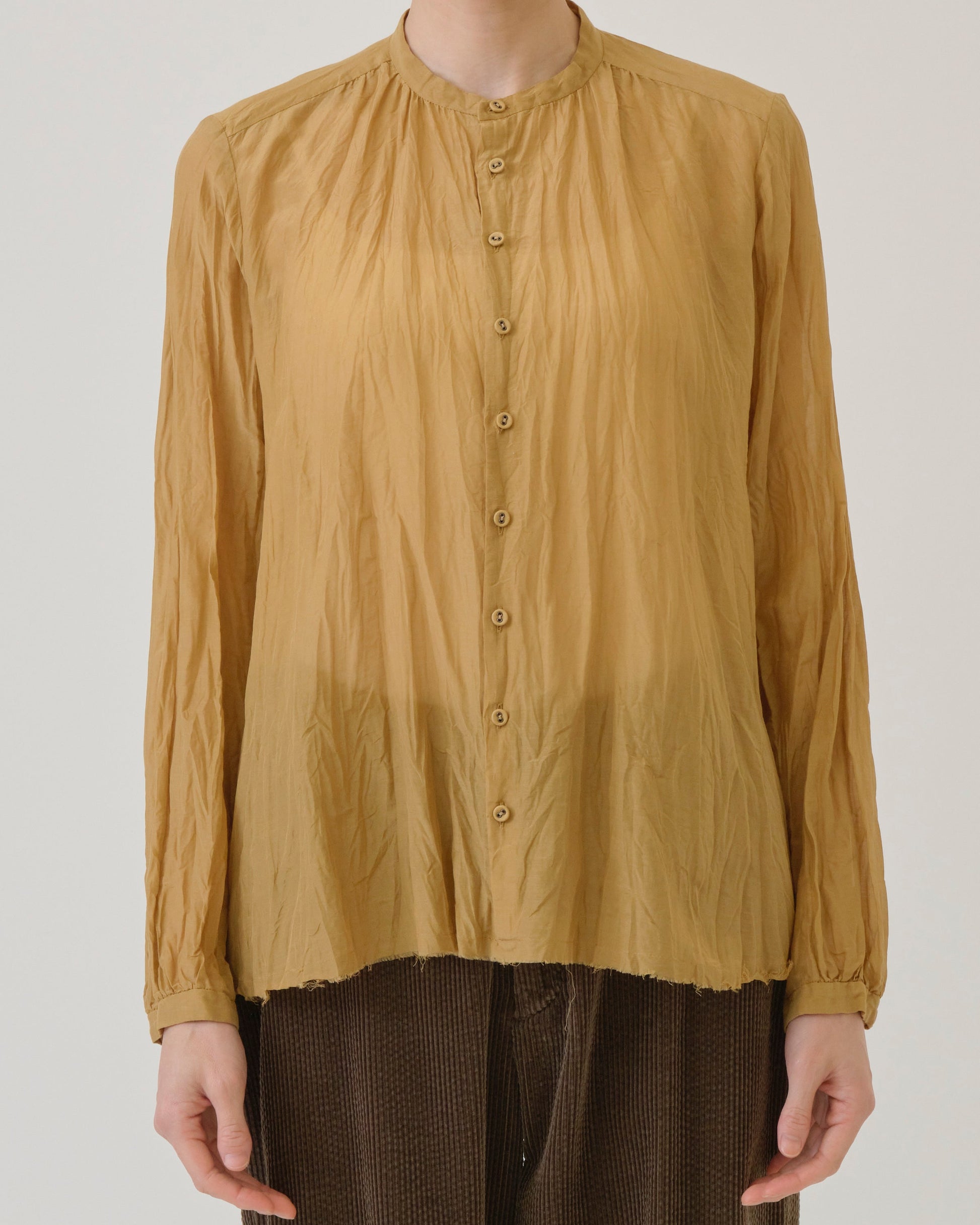 Pas de Calais Cotton Silk Lawn Stand Collar Blouse Gold-Pas De Calais-Thistle Hill