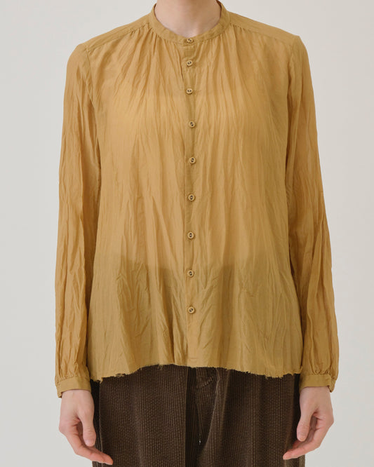 Pas de Calais Cotton Silk Lawn Stand Collar Blouse Gold-Pas De Calais-Thistle Hill