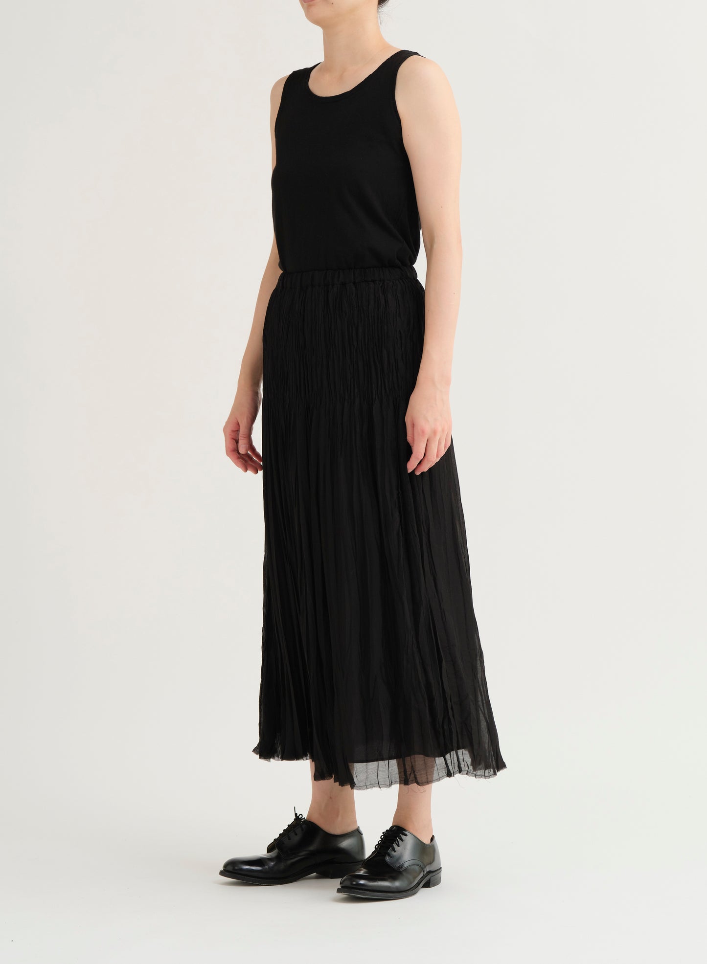 Pas De Calais Organdy Hand Pleated Long Skirt Black-Pas De Calais-Thistle Hill