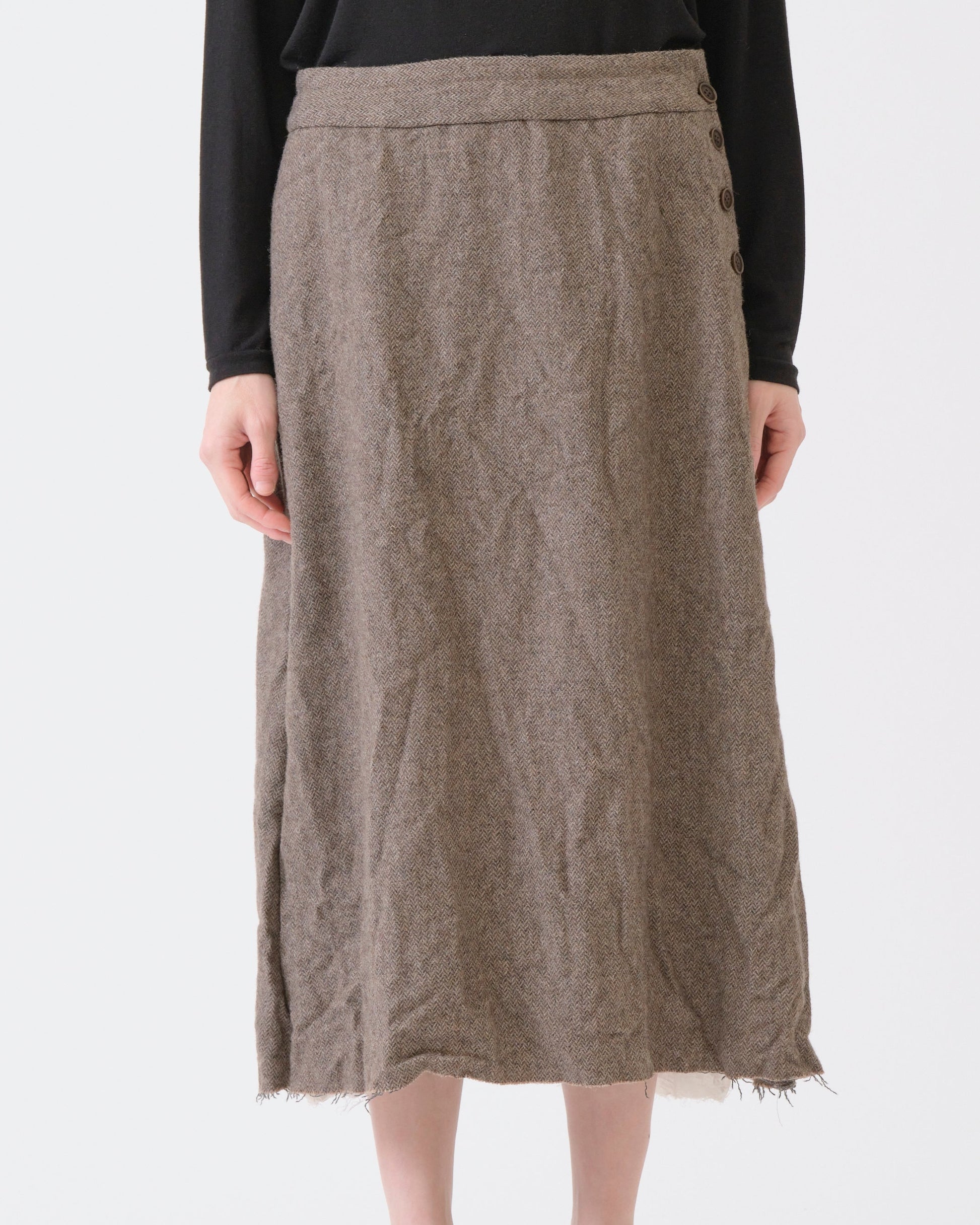 Pas de Calais Eco Wool Herringbone Semi Flared Skirt Beige-Pas De Calais-Thistle Hill