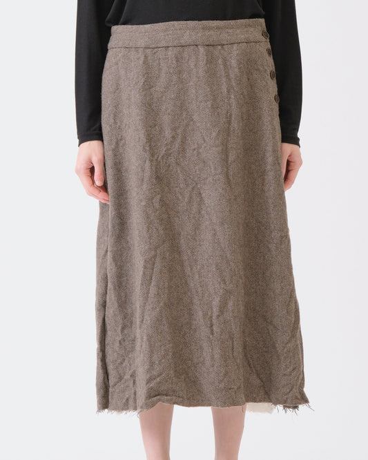 Pas de Calais Eco Wool Herringbone Semi Flared Skirt Beige-Pas De Calais-Thistle Hill