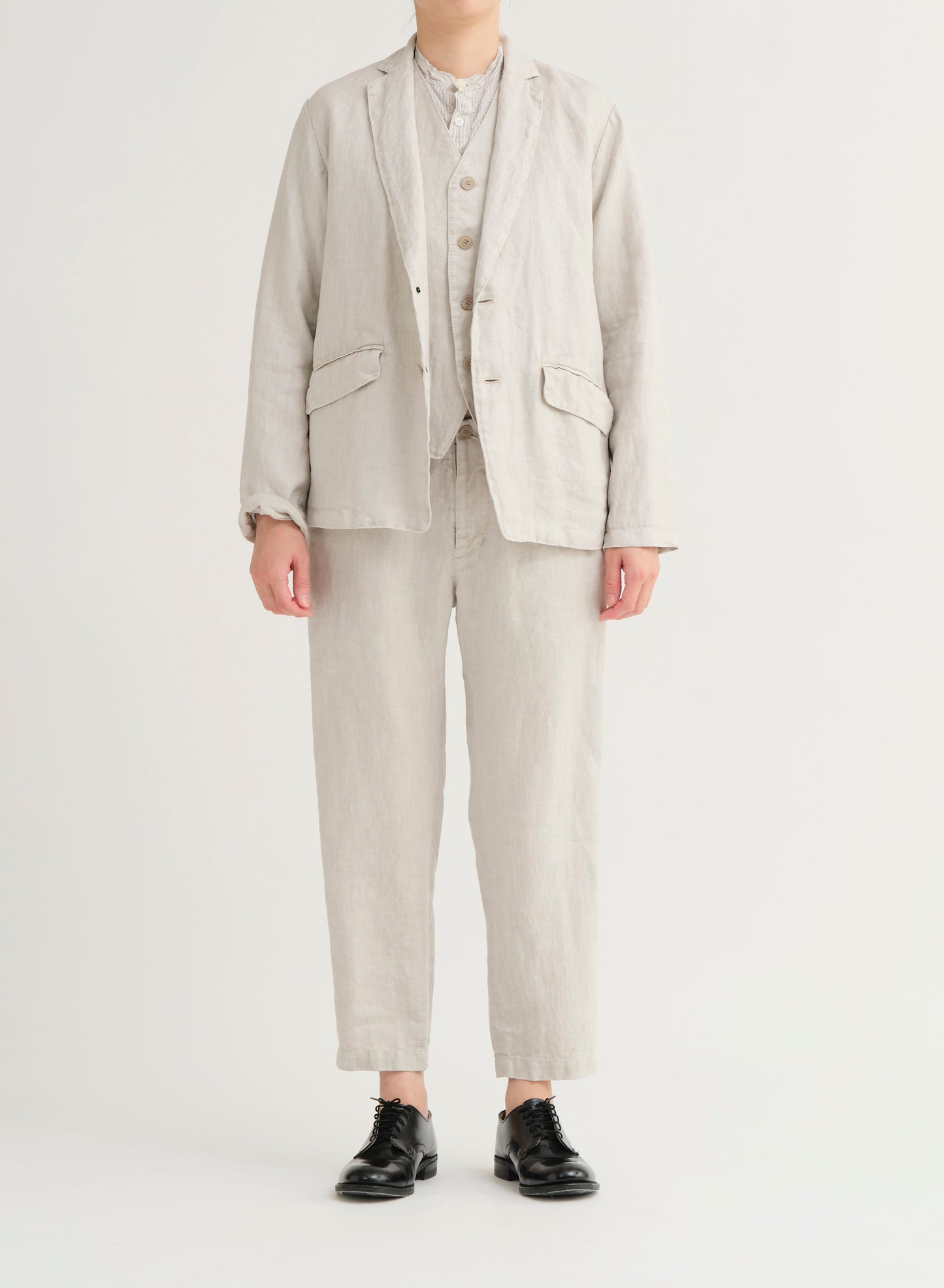 Pas De Calais Linen Twill Tapered Pants Light Gray-Pas De Calais-Thistle Hill