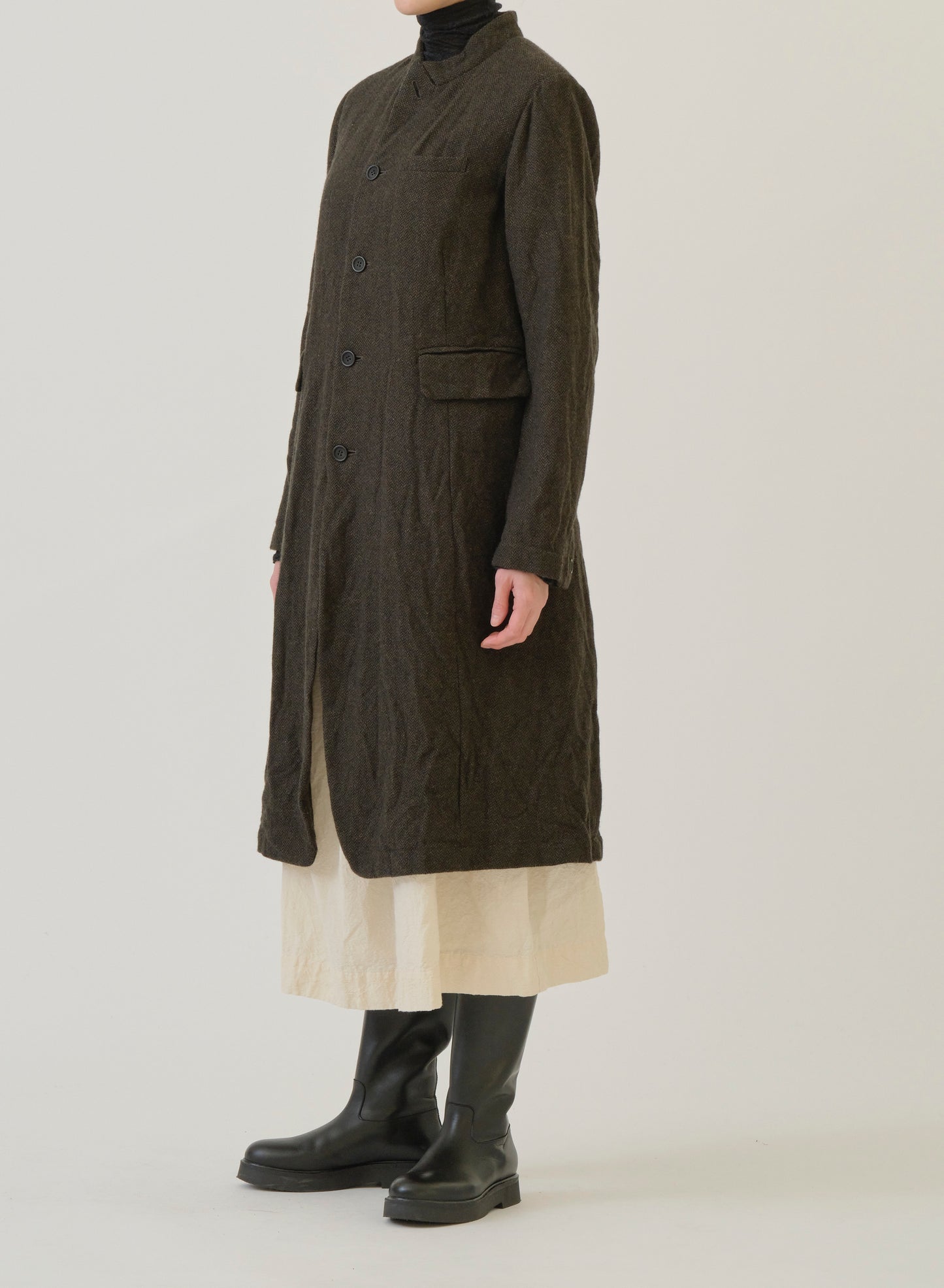 Pas de Calais Eco Wool Herringbone Chesterfield Coat Khaki-Pas De Calais-Thistle Hill