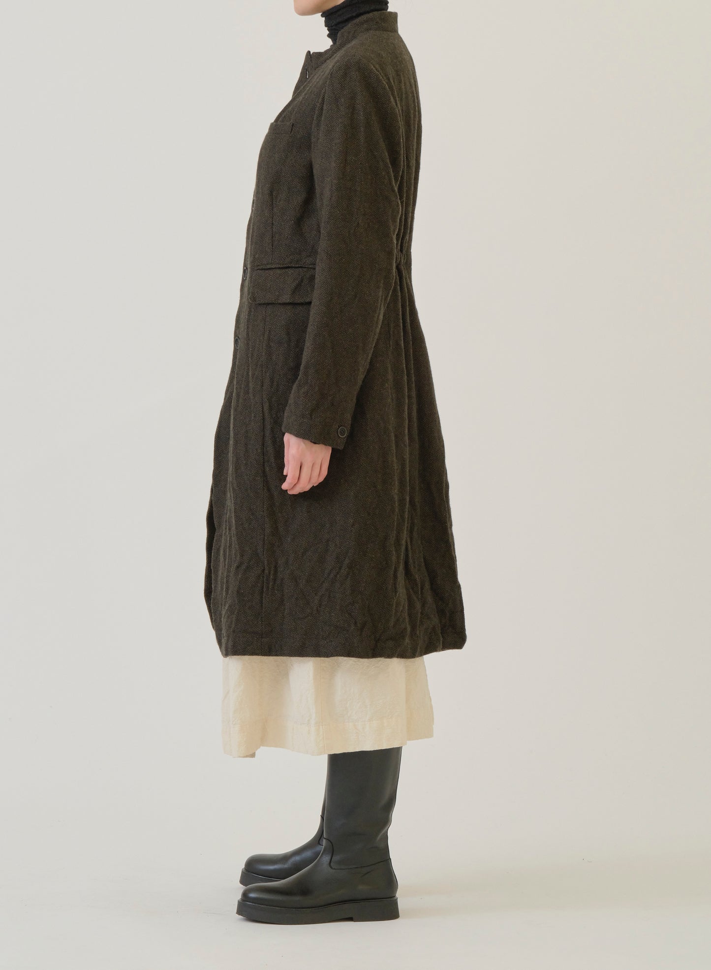 Pas de Calais Eco Wool Herringbone Chesterfield Coat Khaki-Pas De Calais-Thistle Hill