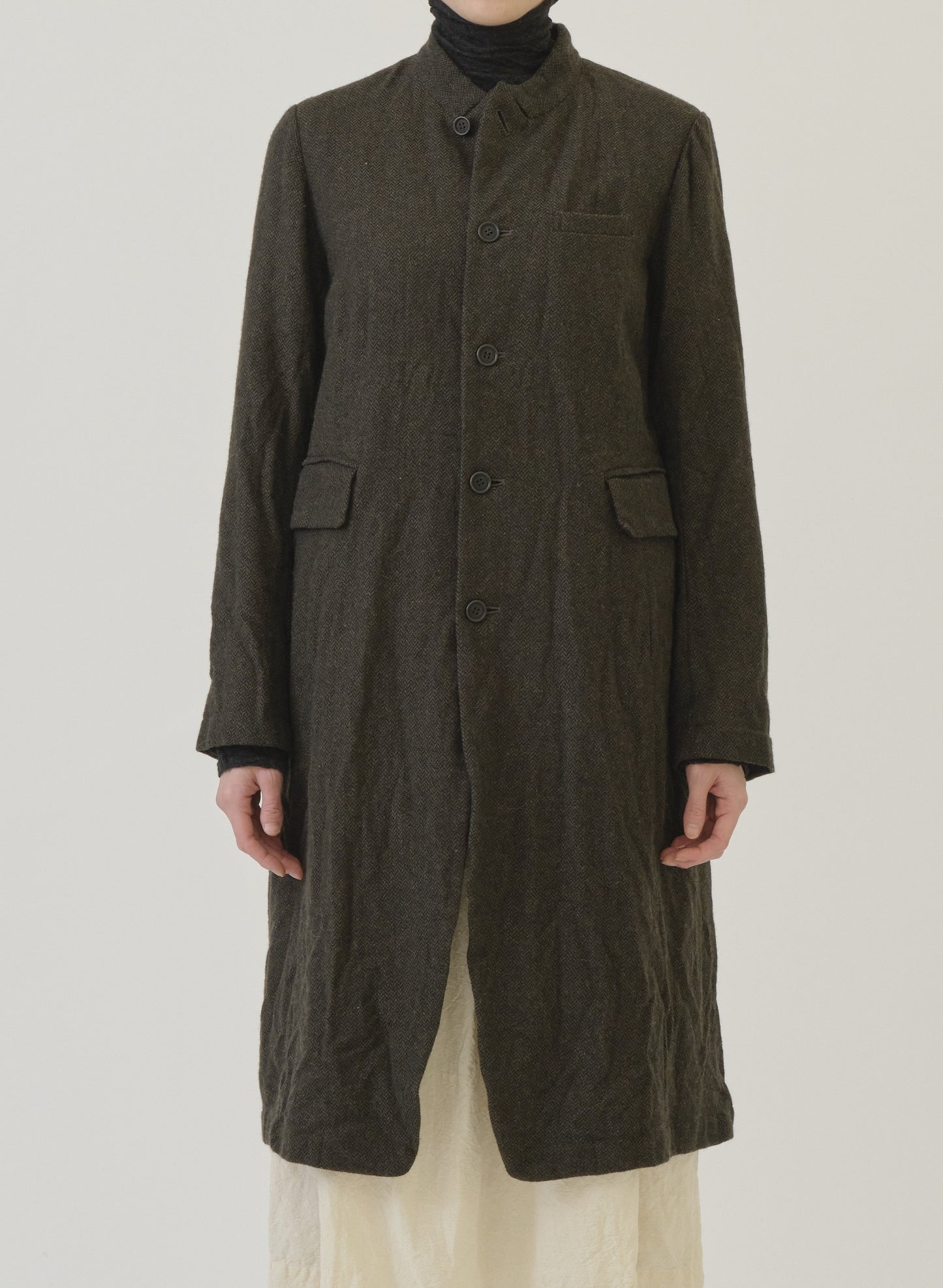 Pas de Calais Eco Wool Herringbone Chesterfield Coat Khaki-Pas De Calais-Thistle Hill