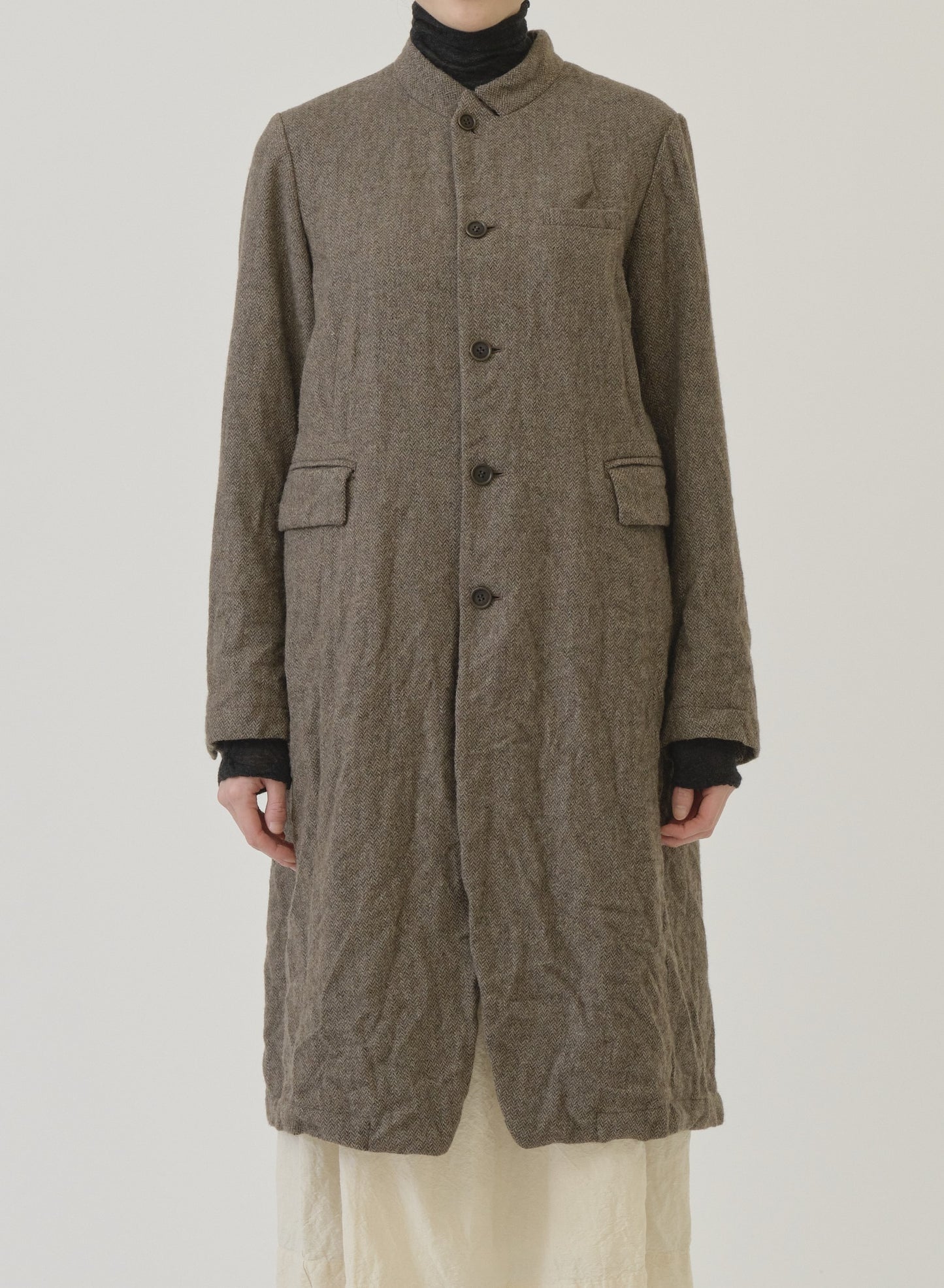 Pas de Calais Eco Wool Herringbone Chesterfield Coat Beige-Pas De Calais-Thistle Hill