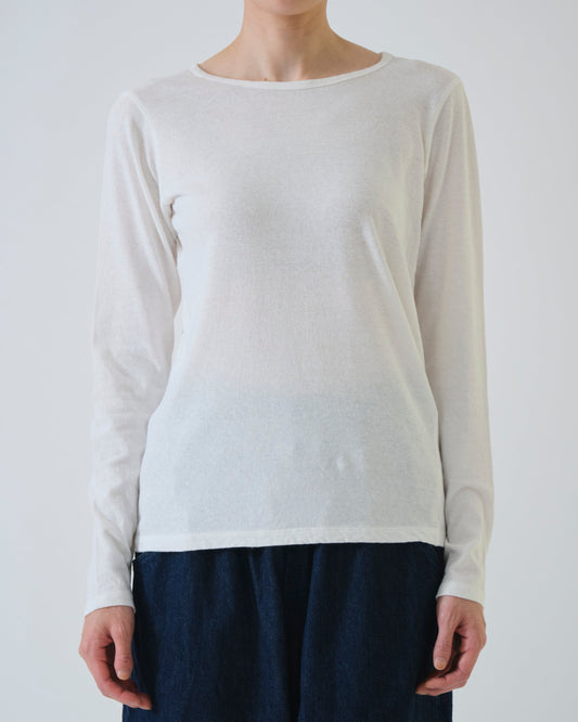 Pas de Calais Cotton Linen Jersey Long Sleeve T-Shirt Off White-Pas De Calais-Thistle Hill