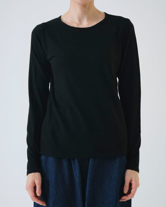 Pas de Calais Cotton Linen Jersey Long Sleeve T-Shirt Black-Pas De Calais-Thistle Hill