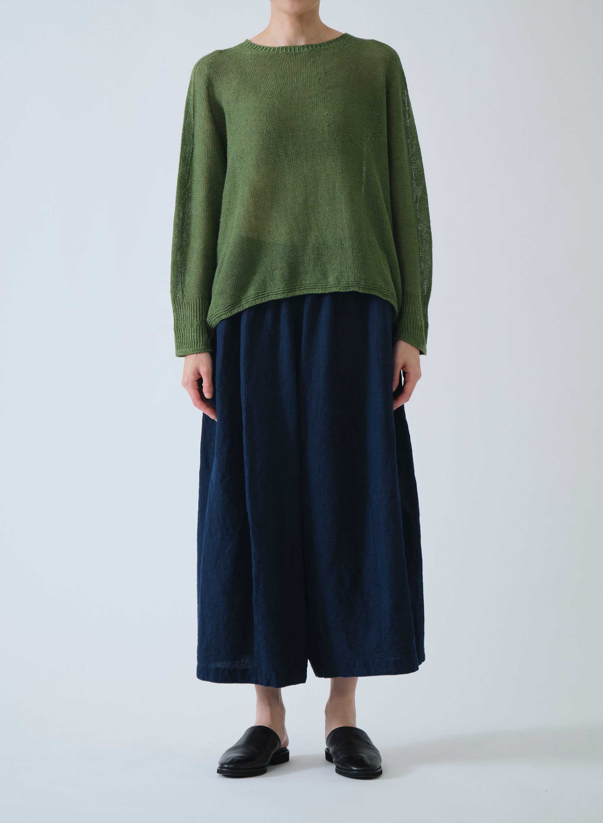 Pas de Calais Normandy Linen Crew Neck Pullover Green-Pas De Calais-Thistle Hill